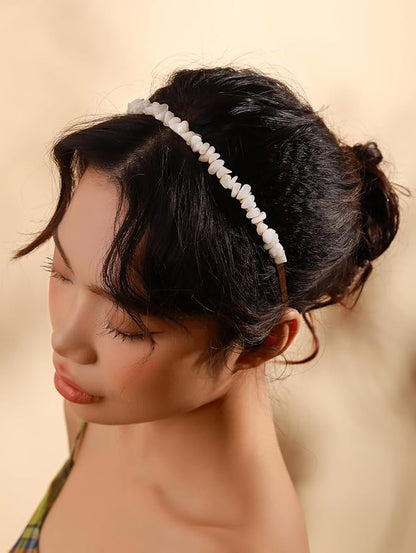 MINACHI Created White Quartz Chip Hairband – Boho Bridal Accessories Gold-tone Wire Wrapped Hairband for Women