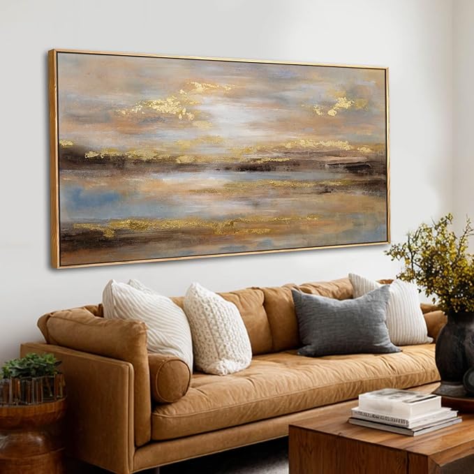 Gold Abstract Wall Art Decor Neutral Canvas Pictures Framed Wall Decor Colorful Art Prints for Living Room Dining Room Bedroom 24x48 Inch