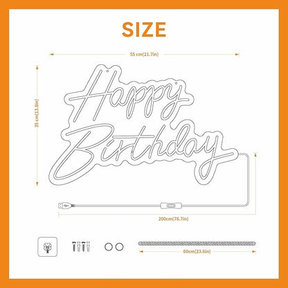Happy Birthday Neon Sign for Wall Decor Neon Sign for Backdrop Light Up Happy Birthday LED Neon Signs for All Birthday Party Teen Bedroom Reunion Decoration Gifts USB 21.7x13.8 Inch (White)