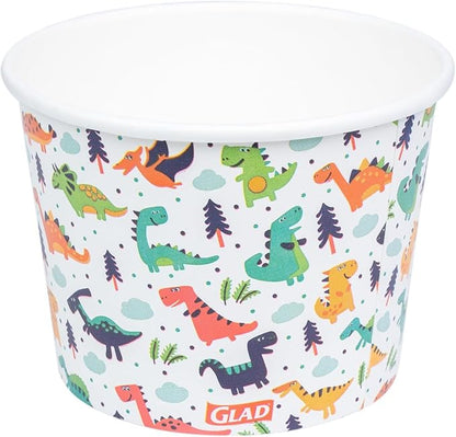 Glad for Kids Dinosaurs Paper Snack Bowls, Lids Not Included - Colorful Heavy Duty, Microwavable, Disposable Snack Cups with Lid for Soup or Ice Cream, 12 Ounce, 20 Count - 3 Pack