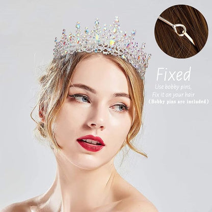 TOBATOBA AB Silver Wedding Tiara for Women Crystal Tiaras and Crowns for Women Wedding Tiaras for Bride Royal Queen Crown Headband Princess Quinceanera Headpieces for Birthday Prom Pageant Party