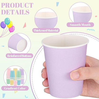 100 Pack Pastel Rainbow Paper Cups, 9oz Pastel Party Cups Colored Paper Cup Bulk, Disposable Drinking Cup for Birthday Holiday Party Supplies, 5 Colors