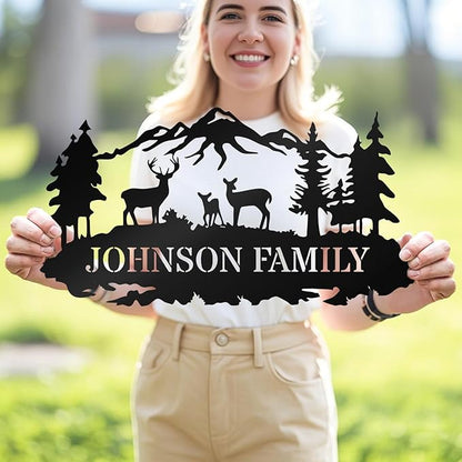 Custom Sign, Custom Metal Sign Customized Family Name Sign, Woodland Deer Metal Sign for Mother's Day Father's Day, Rustic Deer Hunter Gift Outdoor Decor Cabin Decor Home Decor Porch Wall Art Sign
