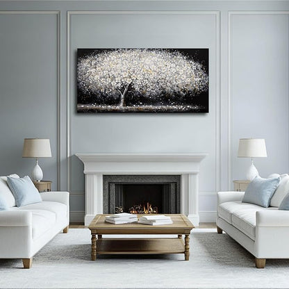NBAODAN Canvas Wall Art Decor Black and White Wall Art Tree and Flowers Pictures for Living Room Landscape Artwork Nature Canvas Prints for Bedroom Office 24x48 Inch