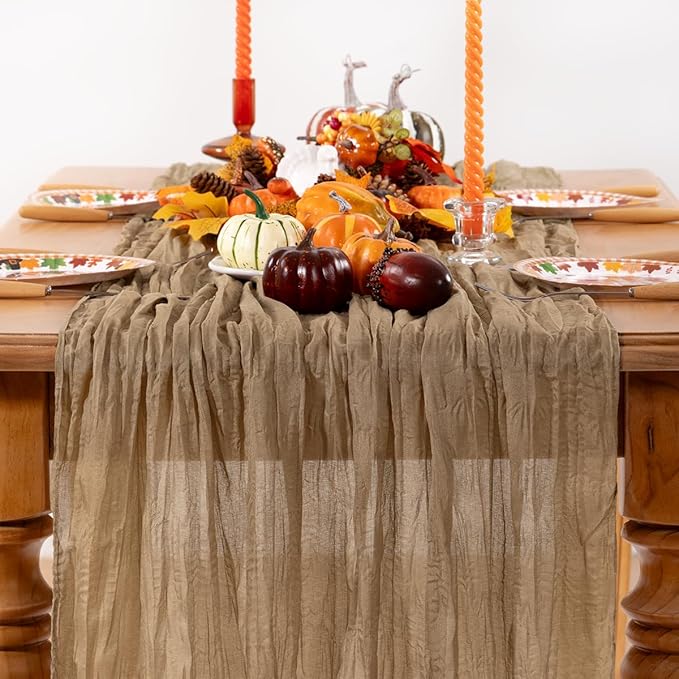 Nude Cheesecloth Table Runner 12 Pack Christmas Table Runners Boho Gauze 120 Inches Coffee Cheese Cloth Table Decor for Xmas Holiday Season Parties Wedding Bridal Baby Shower Tea Party Decor