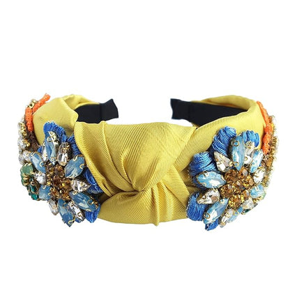 Yusier Baroque Rhinestone Crystal Hairband, Satin Fabric Hair Hoop in Yellow for Women, Hair Accessories, Exquisite Hairband, A Variety of Colors, 1 Count (Pack of 1)