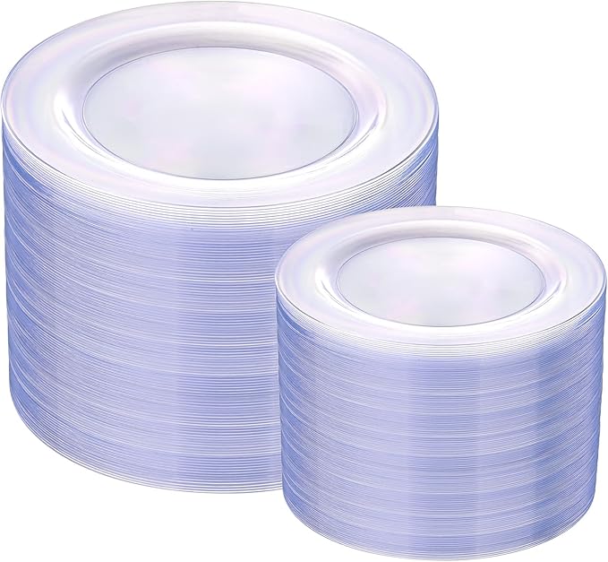 I00000 200PCS Clear Plastic Plates, Disposable Clear Plates for 100 Guests, Premium Dinner and Dessert Plate, Fancy Hard Plastic Party Plate for Wedding Christmas