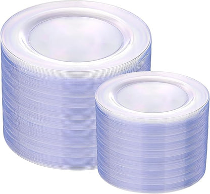 I00000 200PCS Clear Plastic Plates, Disposable Clear Plates for 100 Guests, Premium Dinner and Dessert Plate, Fancy Hard Plastic Party Plate for Wedding Christmas