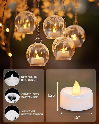Flameless Candles, 100-Pack Tea Lights Candles Battery Operated Bulk, Flameless Tealight Candles, LED Tea Lights for Christmas Halloween Wedding Fall Decor, 1.5'' D X 1.25'' H, Warm Yellow