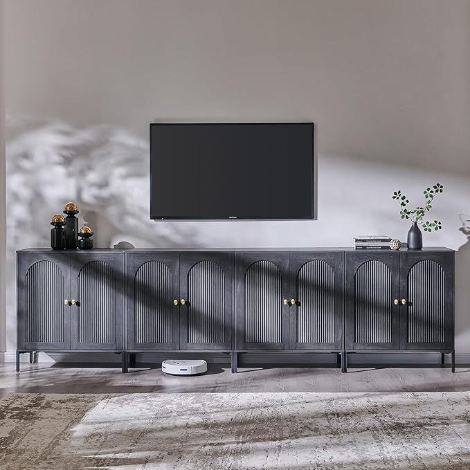 Modern Buffet Cabinet with Storage, 123.5" W Fluted Arched Sideboard Cabinet w/Adjustable Shelves, Wooden Modular Coffee Bar for Dining Room, Kitchen, Living Room, Entryway, Dark Grey