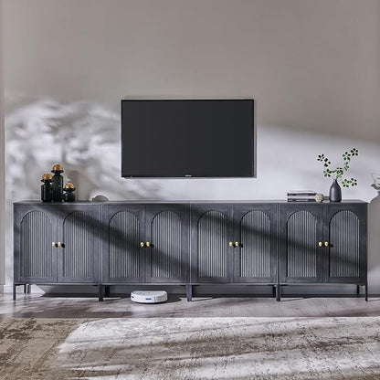 Modern Buffet Cabinet with Storage, 123.5" W Fluted Arched Sideboard Cabinet w/Adjustable Shelves, Wooden Modular Coffee Bar for Dining Room, Kitchen, Living Room, Entryway, Dark Grey