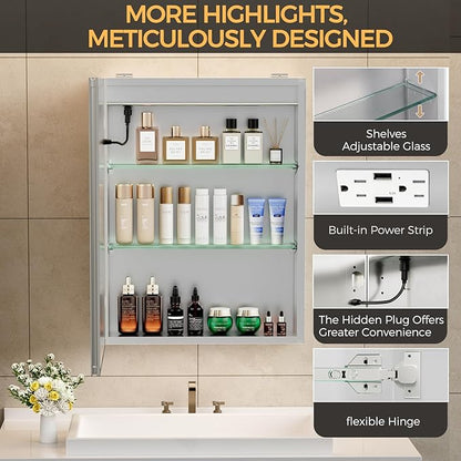 New LED Bathroom Mirror 20 * 30 Stepless Dimmable Wall Mirrors with Anti-Fog, Shatter-Proof, Memory, 3 Colors, Memory Function, Water Proof, Decor Vanity Mirror