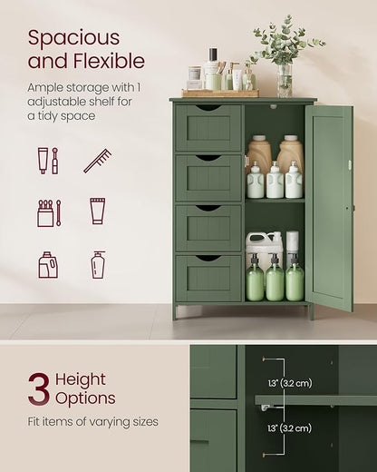 VASAGLE Storage Cabinet with Drawers, Freestanding Floor Cabinet with Door, 11.8 x 21.7 x 32.3 Inches, Adjustable Shelf, for Bathroom, Living Room, Kitchen, Forest Green ULHC041CH01S