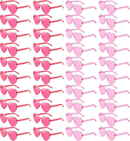 40 Pairs Heart Shaped Sunglasses Bulk, Colorful Rimless Fun Heart Sunglasses for Women Party Favors