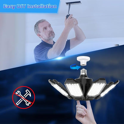 Garage Lights - Super Bright 250W LED Garage Ceiling Light w/ 8 Deformable Panels 6500K Led Light Bulb Srew in E26/E27 Socket with Adjustable Center Spotlight for Barn Workshop Attic - 4Pack