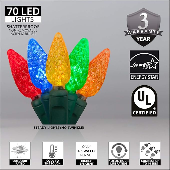 Wintergreen Lighting 70 C6 LED String Christmas Lights (Multicolor)