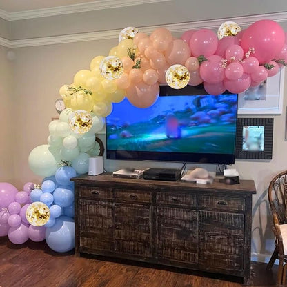 Pastel Balloons 12 Inch Pastel Rainbow Balloons 35Pcs Multicolor Colorful Macaron and Gold Confetti Balloon Set for Girls Easter Engagement Wedding Anniversary Baby Shower Birthday Party Decorations