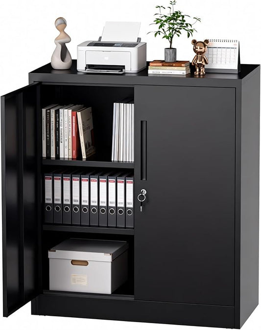 Metal Storage Cabinet with Doors and Adjustable Shelves, 35" Steel Garage Storage Cabinets with lock, Locking Tool Cabinet Utility Cabinets for Garage,Bathroom,Kitchen,Home Office,School,Shop
