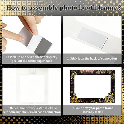 31 Pcs New Year Eve Photo Booth Props, Happy New Year 2026 New Years Decorations 2026, Black Gold Photo Booth Props Kit for New Years Eve Party Supplies 2026 Photo Props with Photo Frame Hats Glasses