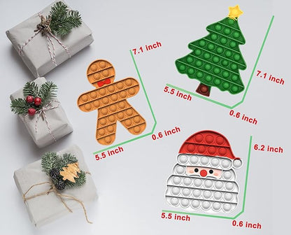 Christmas 2025 Silicone Bubble Press Toy Pack – Festive Holiday Stress-Relief Push-Bubble Sensory Toys with Santa Claus Gingerbread Man Tree, Gifts for Boys Girls Adult ADHD Party Decoration 3+