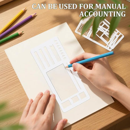 9Pcs Handmade Flexible Record Template, Versatile Planner Stencils Set for Dot Grid Journals, Reusable Drawing and Checklist Templates, Plastic Stencil Drafting Tools with Coils Discs and Rings