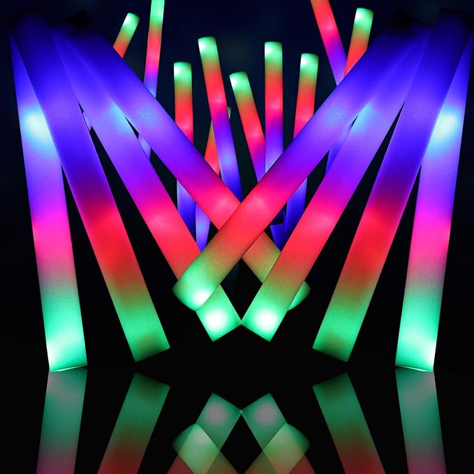 32 PCS LED Foam Glow Sticks Bulk, Glow in The Dark Party Supplies with 3 Modes Colorful Flashing, Glow Sticks Bulk Party Pack for Wedding, Concert, Raves, Events, Birthday