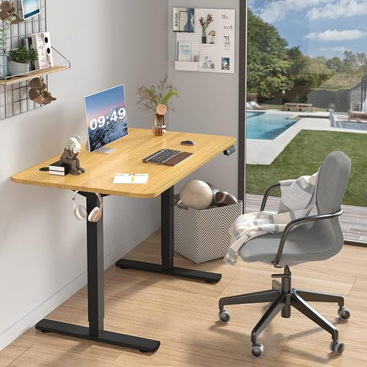Furmax Electric Height Adjustable Standing Desk Large 40 x 24 Inches Sit Stand up Desk Home Office Computer Desk Memory Preset with T-Shaped Metal Bracket, Maple