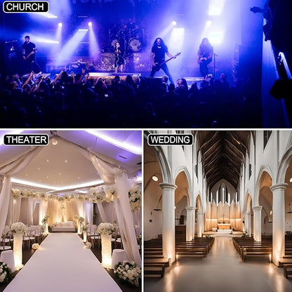 200W LED Stage Light, COB Par Lights with Barn Doors, DMX Blinder Stage Lighting Sound Activated for Wedding Live Show Christmas Party (Warm White & Cool White 2PC)