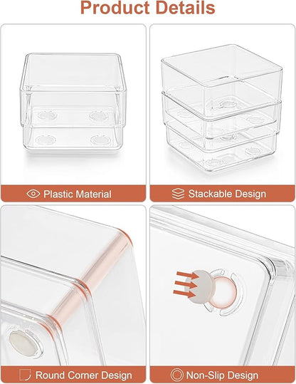 SMARTAKE 30-Piece Drawer Organizer with Non-Slip Silicone Pads, 7-Size Desk Drawer Organizer Trays Storage Tray for Makeup, Jewelries, Utensils in Bedroom Dresser, Office and Kitchen (Clear)
