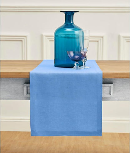 Solino Home Linen Table Runner 108 Inches Long - 100% Pure Linen Provence Blue Dining Table Runner 14 x 108 Inch - Fete - Christmas, Winter, New Year