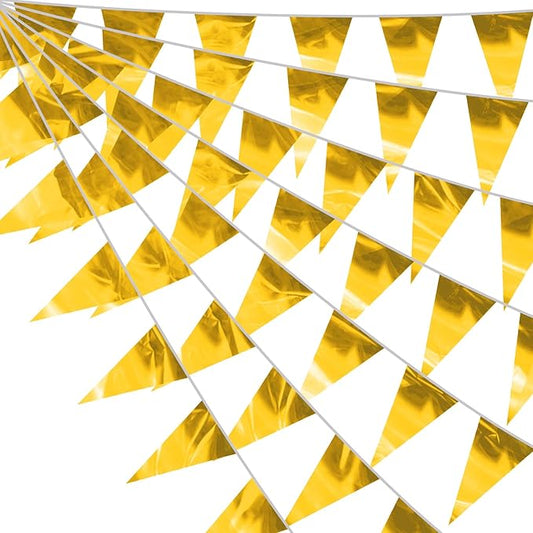 130FT Gold Glitter Triangle Pennant Banner Flag Metallic Bunting Fabric Garland for Christmas Graduation Wedding Engagement Anniversary Bachelorette Birthday Bridal Shower Valentine's Party Decor