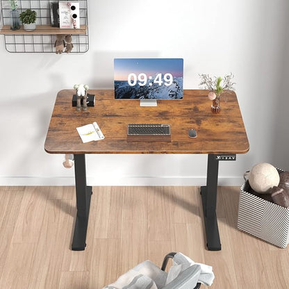 Furmax Electric Height Adjustable Standing Desk Large 40 x 24 Inches Sit Stand up Desk Home Office Computer Desk Memory Preset with T-Shaped Metal Bracke, Brown