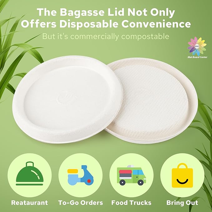 Mat Board Center, 4 oz Bagasse Compostable Cup Lids,Sugarcane Fiber Material, White, 2000-Pack