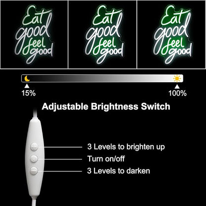 Eat Good Feel Good Neon Sign Green White Letter LED Neon Light Sign Food Neon Signs for Wall Decor Health LED Sign Dimmable Light Up Signs for Restaurant Kitchen Snack Shop Party Decor