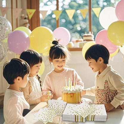 100 Pcs 6.5x6.5 Inch Disposable White Gold Paper Napkins for Cocktail