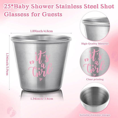 Vesici 25 Sets Baby Shower Party Favors Bottle Openers Keychains Stainless Steel Shot Thank You Tags Organza Bags Gender Reveal Favors for Guests Wedding Baby Shower Return Gift Girl Boy (Girl)