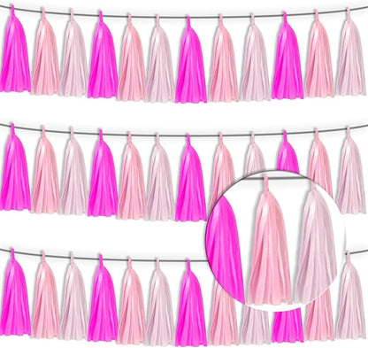 3P Maca-Rose Red Pink LightPink Tassel Banner Garland Foil Fringe Banner Tinsel Banner Backdrop for Parade Floats, Wall Hanging Curtain Parade Floats, Graduation Decorations, Wedding Party Decoration