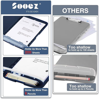 Sooez Clipboard with Storage, Clip Board 8.5 x 11 with Pen Holder, Plastic Organization Case Box for Letter Legal A4 Size Paper, Low Profile Clip, Nurses Teachers Must Haves, School & Office Supplies