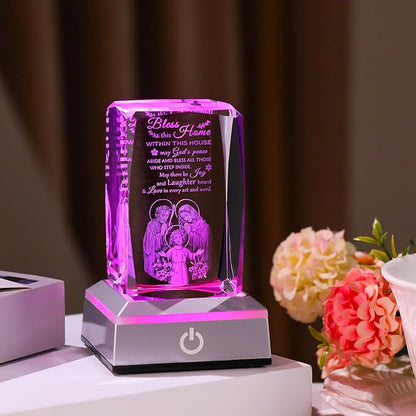 Movdyka House Warming Gifts New Home, Bless This Home Laser-Engraved Crystal Cube with Color-Changing LED Base - Spiritual Housewarming Gift for Christian Desk Decor