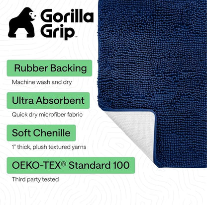 GORILLA GRIP Bath Rug Mat 30x20, Thick Soft Absorbent Chenille, Quick Dry Microfiber Mats, Rubber Backing Washable Shower Floor Rugs, US Designed Bathroom Bathmat Home Decor Accessories, Royal Blue