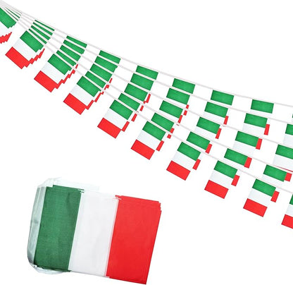 Italy Small String Flags, 50 Feet 38 Pcs Italian Pennant Banner Bunting Flags, Patriotic Events, Independence Day, Country Festival, Commemoration, Decorations (Italy)