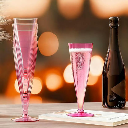 40 Pack Pink Plastic Champagne Flutes Disposable Champagne Glasses, 4.5 Oz Clear Mimosa Glasses Bulk Cocktail Toasting Cups for Party Supplies Wedding Bride Bar, Copas De Plastico Para Brindis