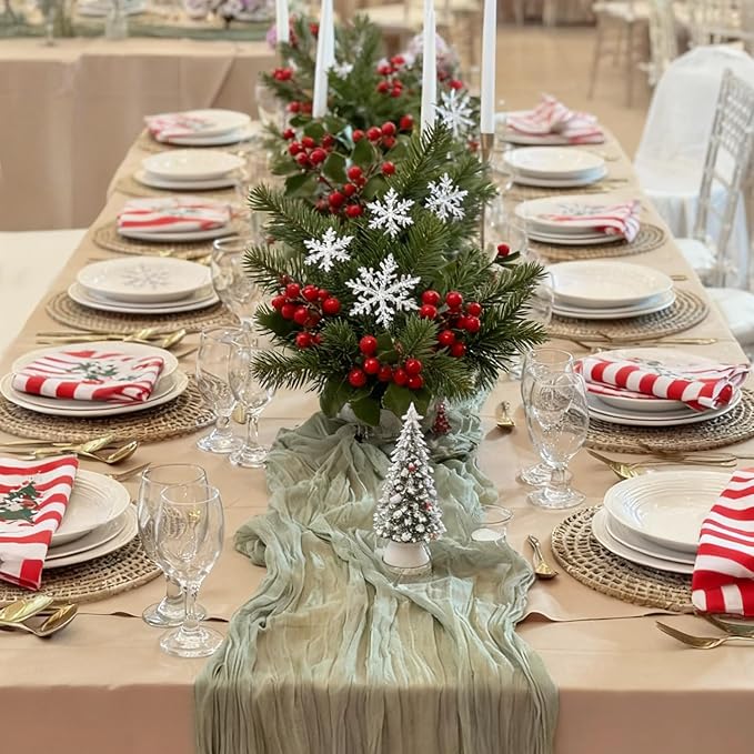 10 Pack Sage Green Cheesecloth Table Runner 35x120 Inch, Boho 10FT Cheese Cloth Sheer Gauze Table Runner for Baby Shower Birthday Party Wedding Christmas Table Decorations