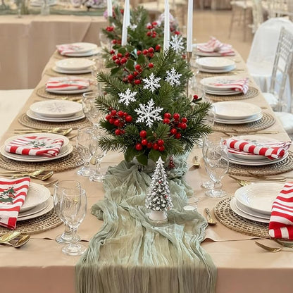 12 Pack Sage Green Table Runner Cheesecloth 35x120 Inch, 10Ft Boho Sheer Gauze Table Runner Cheese Cloth Runner for Wedding Baby Shower Christmas Home Decorations