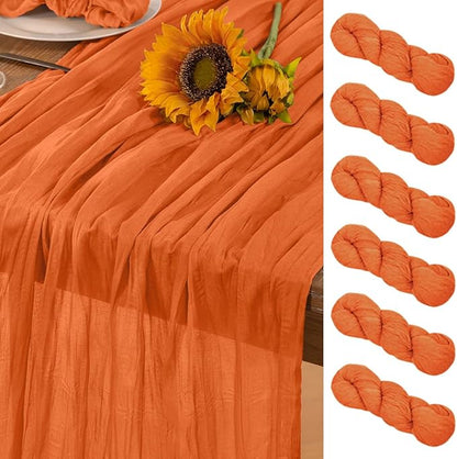 Orange Cheesecloth Table Runner 6 Pack Christmas Table Runners Boho Gauze 120 Inches Cheese Cloth Table Decor for Xmas Holiday Season Parties Weddings Bridal Baby Shower Party Decor