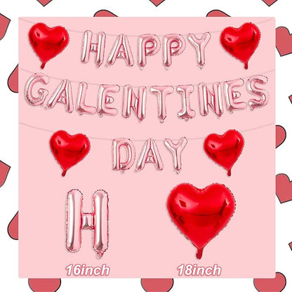 Rose Gold Happy Galentines Day Balloons 16 Inch Galentine Balloons Red Heart Ballons for Galentines Day Decorations for Party Hotel Bedroom Office Classroom Indoor
