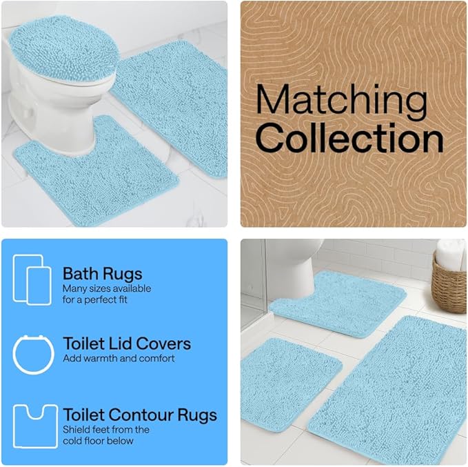 GORILLA GRIP Bathroom Rug Sets, Soft Chenille 2 Piece Area Rugs Set, Toilet Base Mat and 30x20 Carpet, Absorbent Microfiber Washable Mats Dry Quickly, Home Décor and Bath Room Accessories, Sky