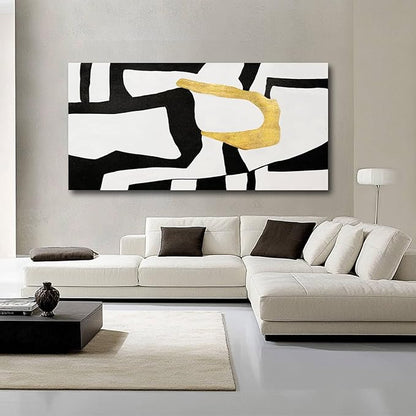 NBAODAN Minimalist Art Painting Gold Picture Wall Decor Large Abstract Wall Art for Bedroom Black Wall Decor for Living Room 29"x58" Framed Canvas Art