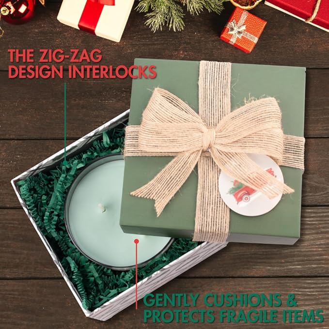 MagicWater Crinkle Cut Paper for Gift Baskets - 2LB - Forest Green - Perfect for Shredded Paper Filler, Basket Filler, Gift Boxes, Bridesmaid Gifts, Christmas Stuffers & More – Ideal for All Occasions