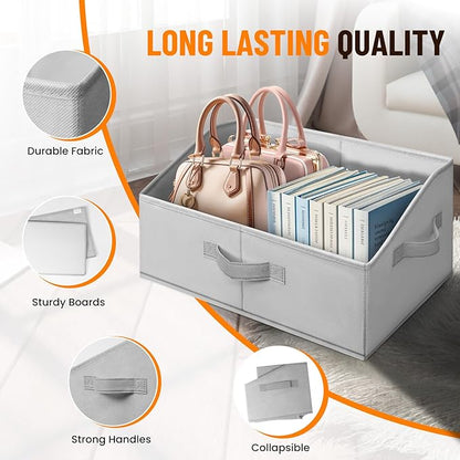 Criusia Closet Organizers Bins 6 Pack - Large Closet Shelf Organizer with Handles - Fabric Trapezoid Home Organization and Storage Baskets for Organizing Clothes Toy Blanket Towel Purse Hats